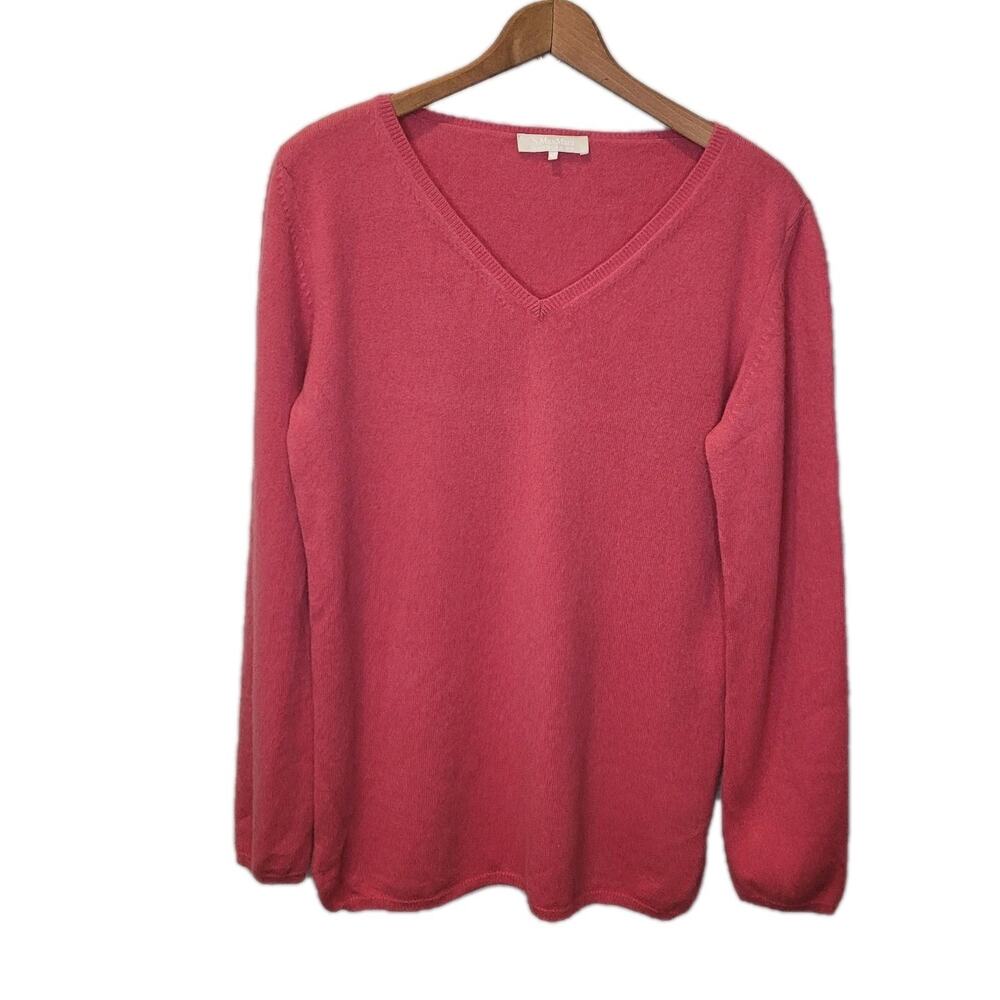 S Max Mara Womens Cashmere Pink V Neck Long Sleeve Sweater Size XL Quiet Luxury